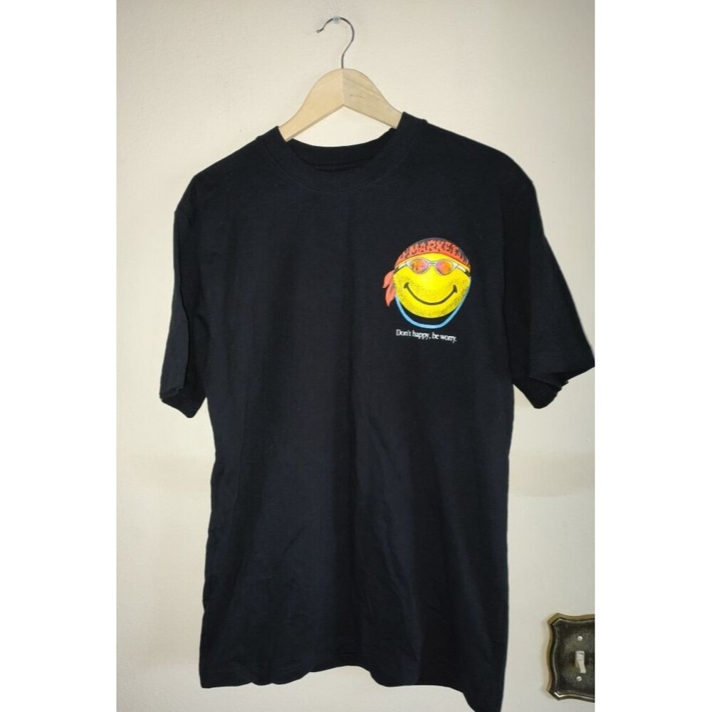 Market The Smiley Men's Don't Happy Be Worry Black T Shirt Size Medium